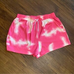 SHEIN Pink and White Tie-Dye Athletic Shorts